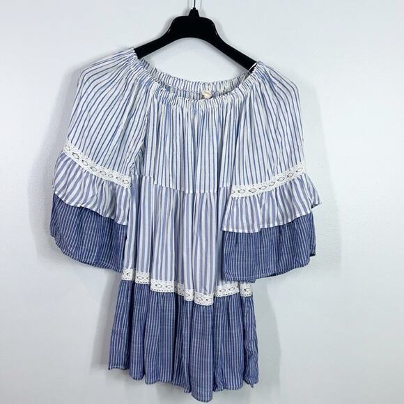 Surf Gypsy striped lightweight off the shoulder swimsuit cover up dress … - Picture 1 of 6